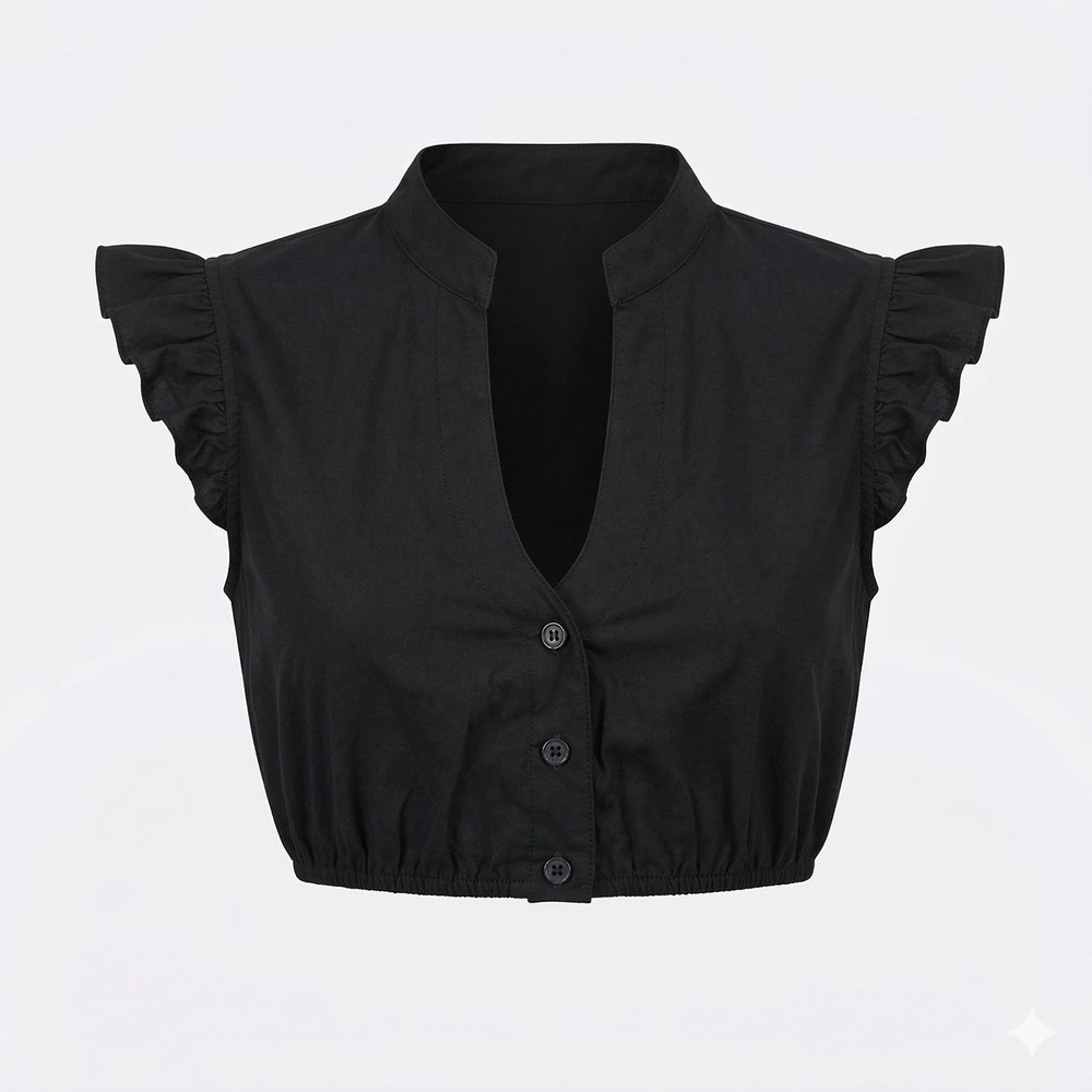 New Small Black Ruffle Sleeve Dirndl Undershirt Top Oktoberfest V Neck Blouse